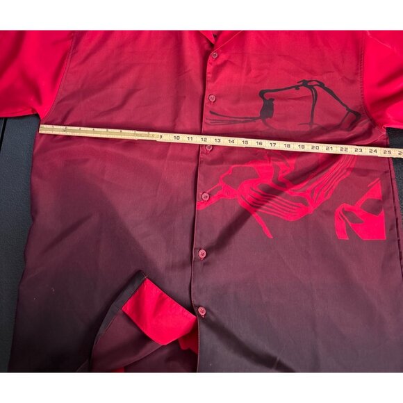 Y2K Seals Men's Red Ombre Abstract Button Front Short Sleeve Shirt L - Picture 7 of 8
